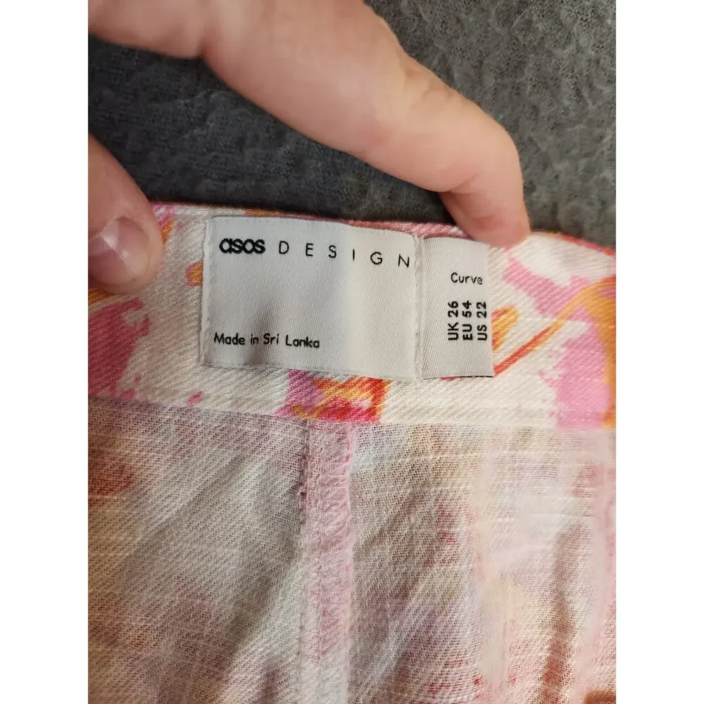 ASOS DESIGN CURVE Floral Print Size 22 Linen Blend Shorts Pockets Pink White NWT